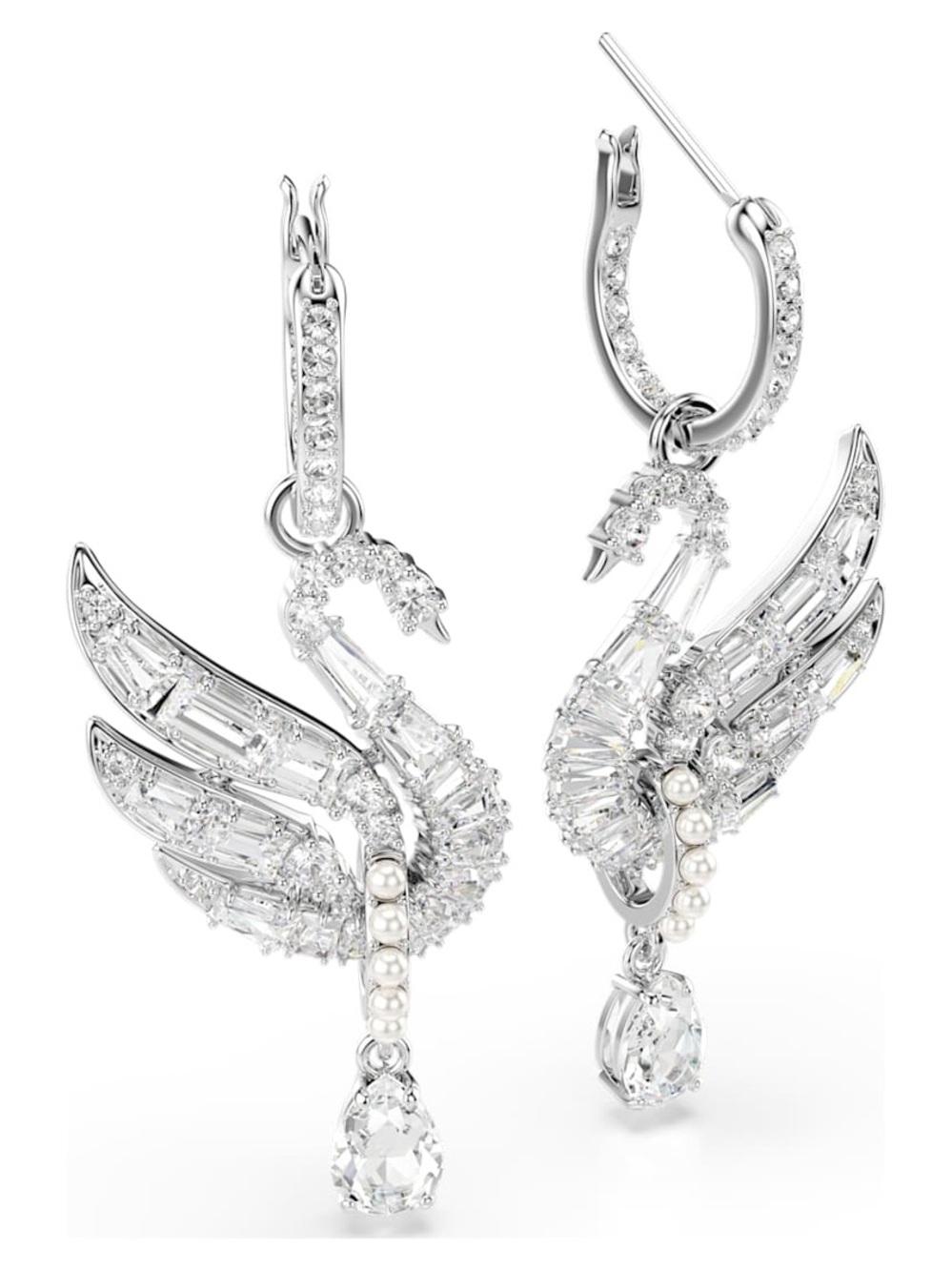 Swarovski Silver Crystal Swan Drop Earrings NIB Retail:$219 Mixed Stones - Picture 5 of 7